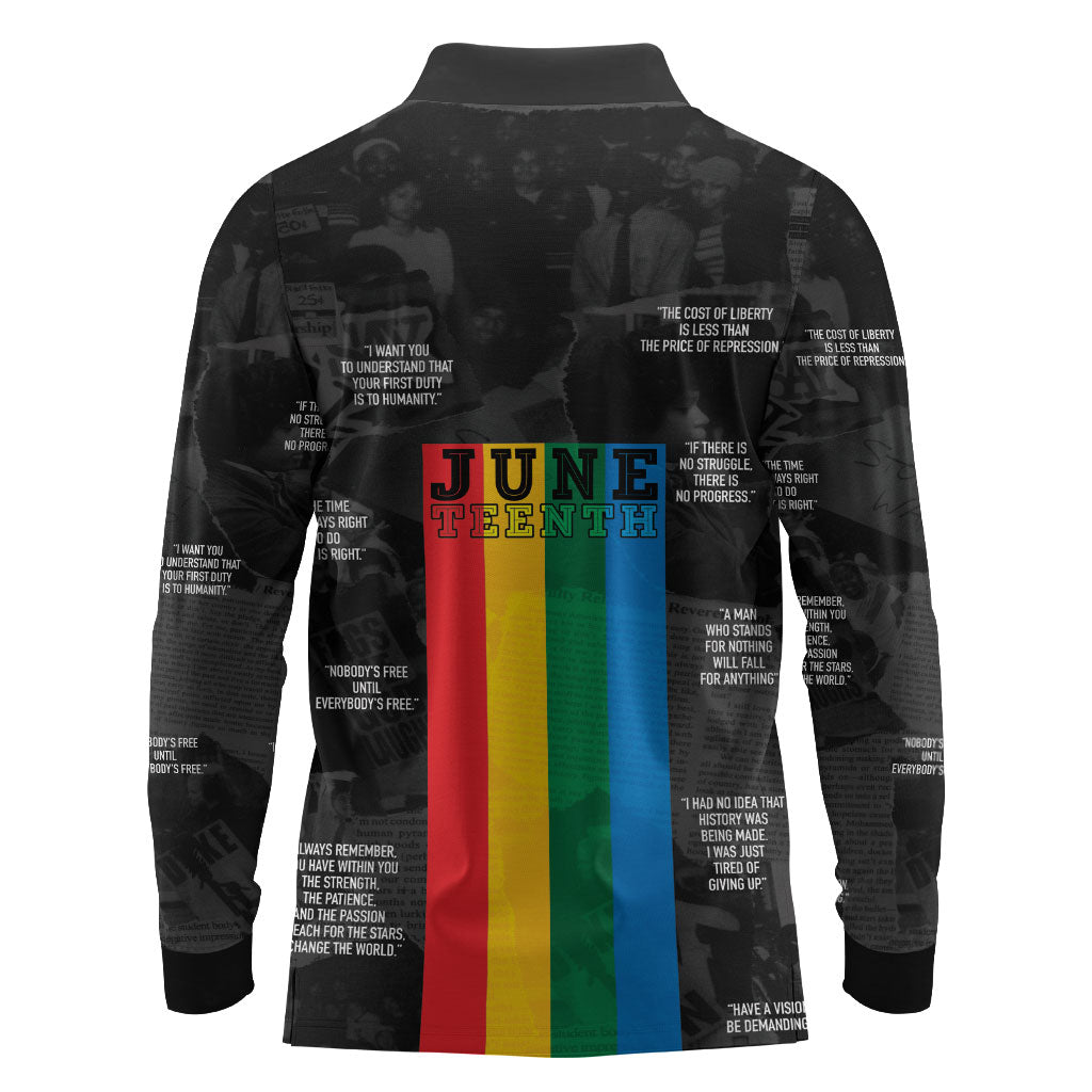 Juneteenth 2026 Black History Long Sleeve Polo Shirt Freedom Quotes Collage