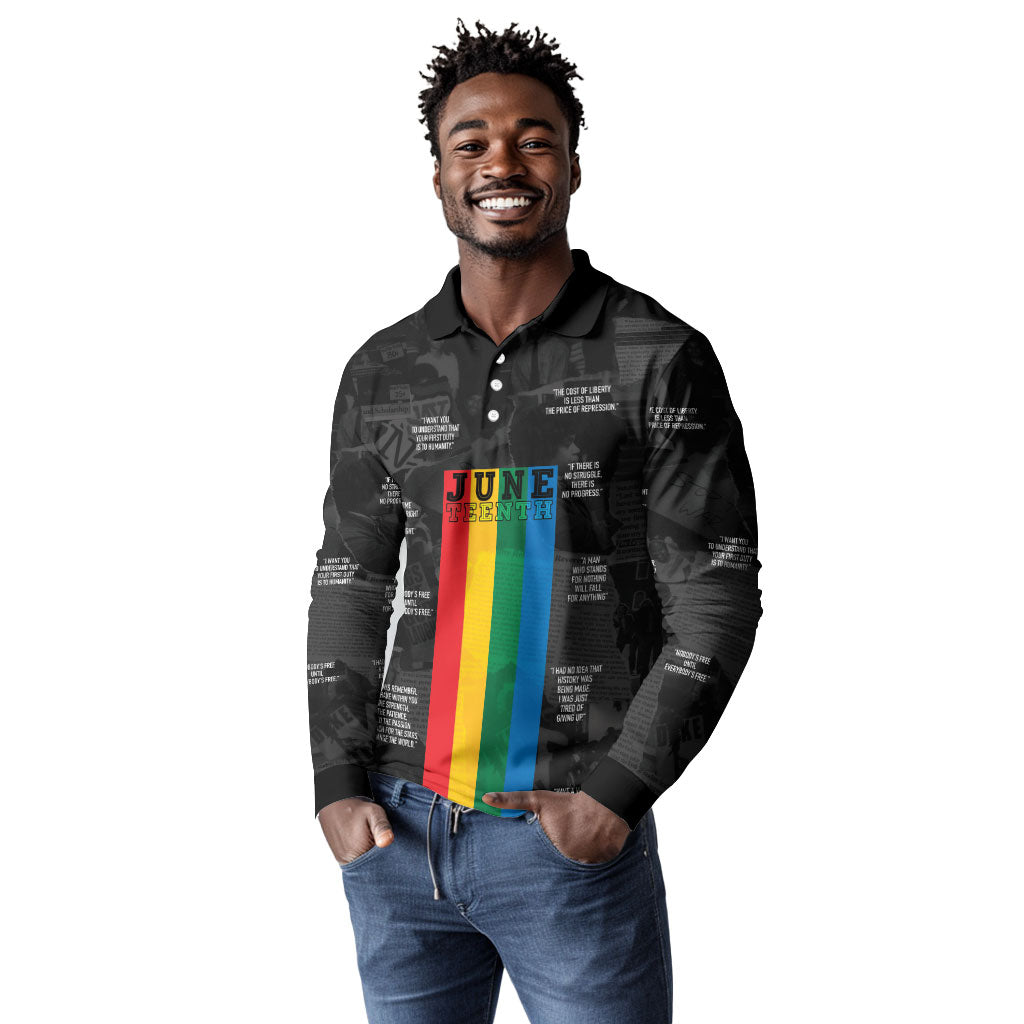 Juneteenth 2026 Black History Long Sleeve Polo Shirt Freedom Quotes Collage