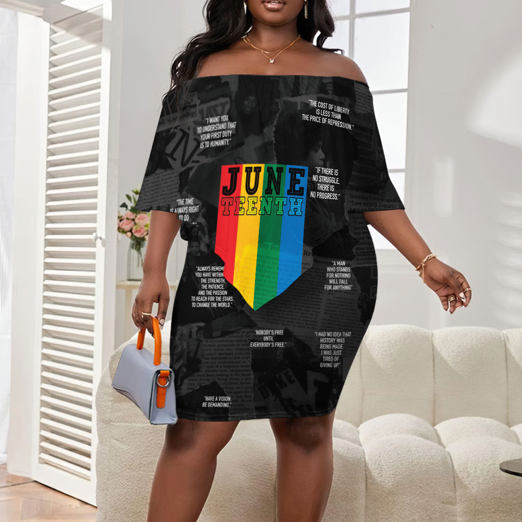Juneteenth 2026 Black History Off Shoulder Short Dress Freedom Quotes Collage