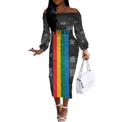 Juneteenth 2026 Black History Off The Shoulder Long Sleeve Dress Freedom Quotes Collage