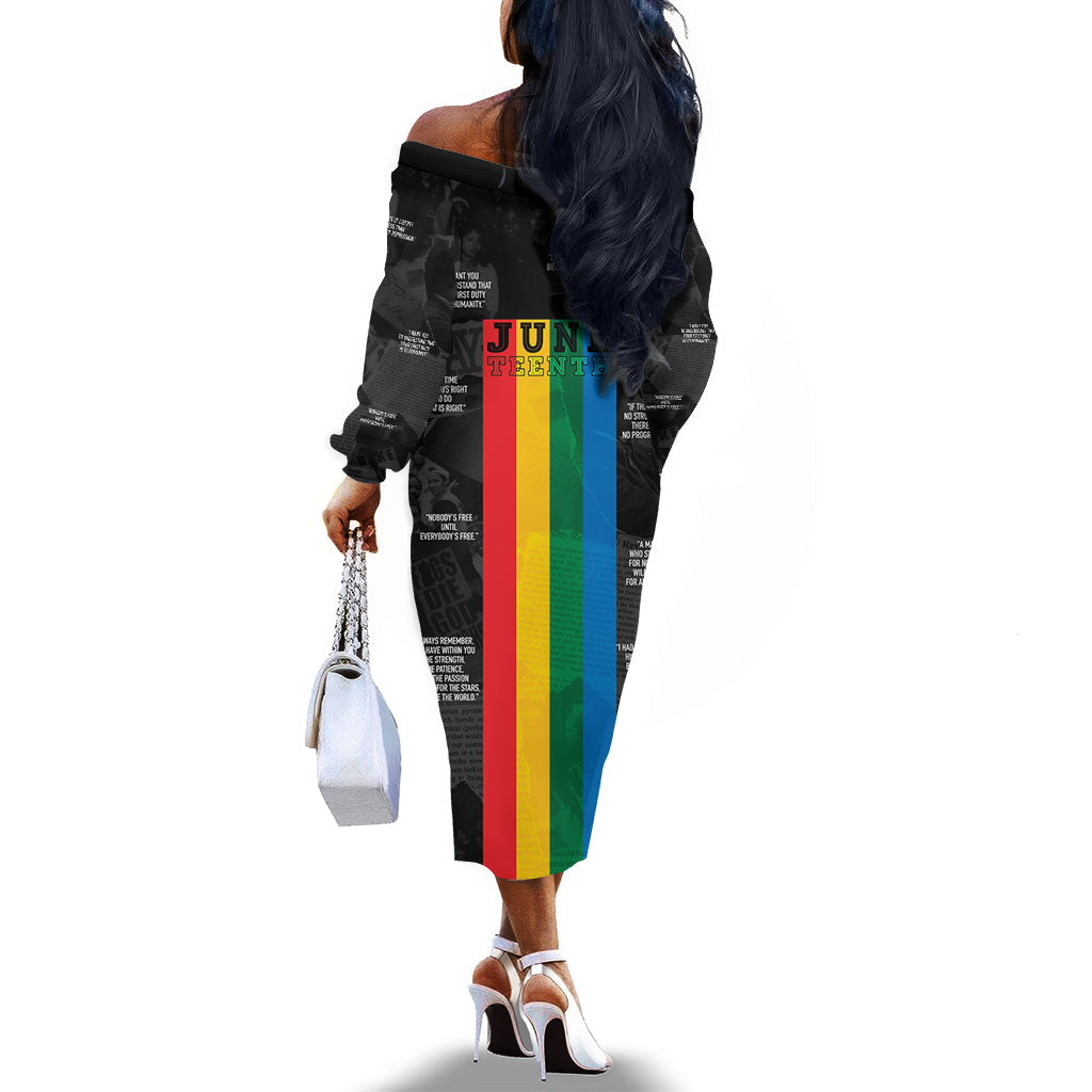 Juneteenth 2026 Black History Off The Shoulder Long Sleeve Dress Freedom Quotes Collage