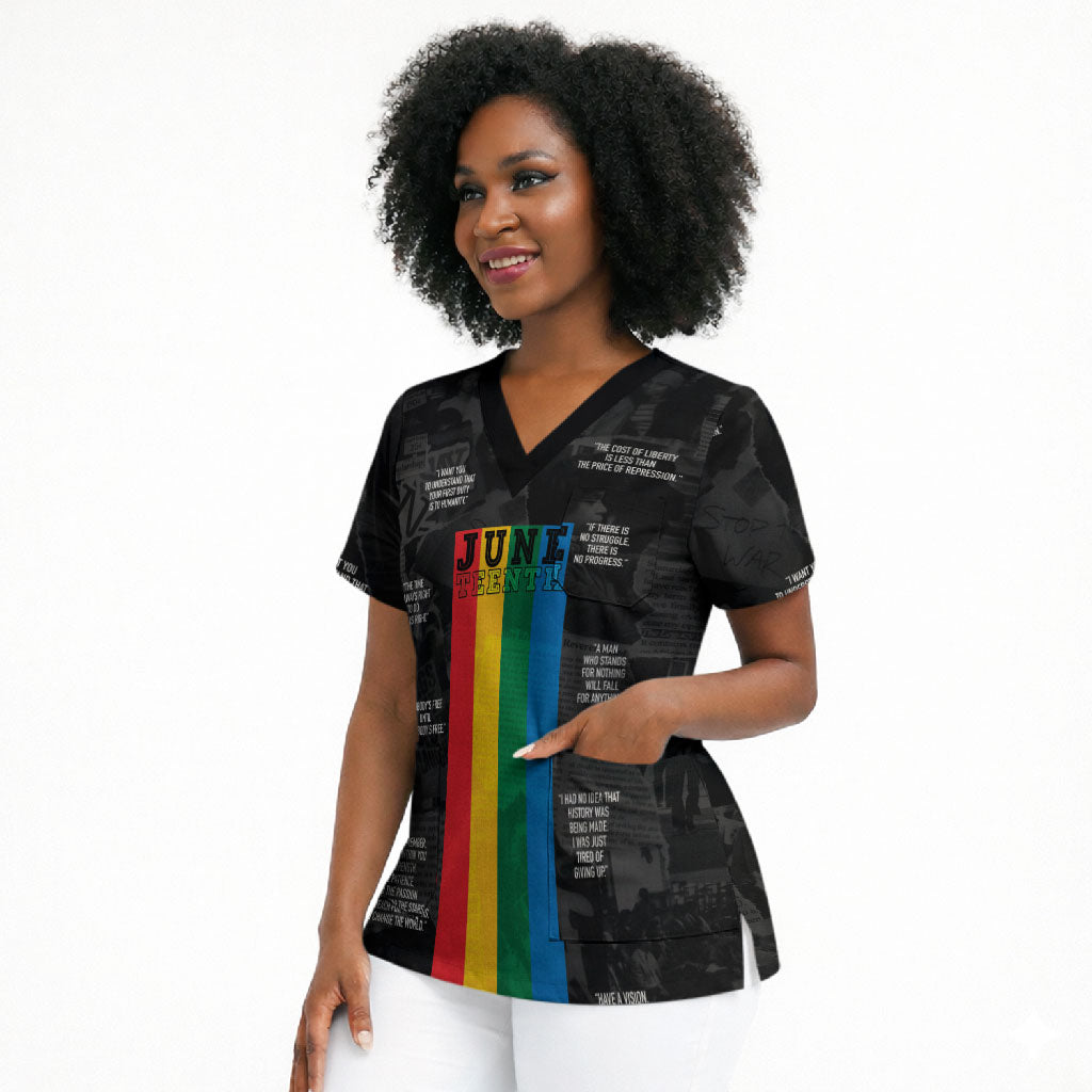 Juneteenth 2026 Black History Scrub Top Freedom Quotes Collage