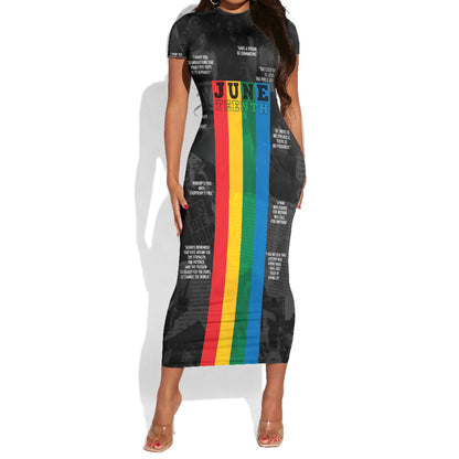 Juneteenth 2026 Black History Short Sleeve Bodycon Dress Freedom Quotes Collage
