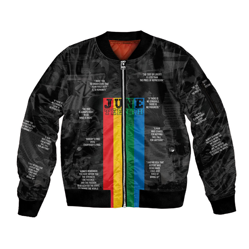 Juneteenth 2026 Black History Sleeve Zip Bomber Jacket Freedom Quotes Collage
