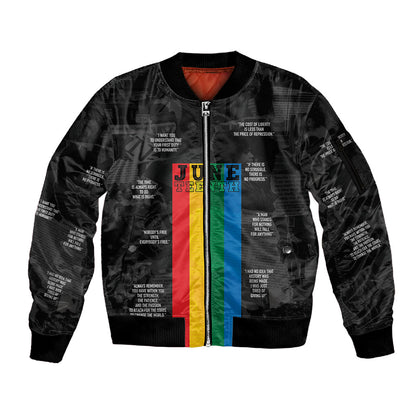 Juneteenth 2026 Black History Sleeve Zip Bomber Jacket Freedom Quotes Collage