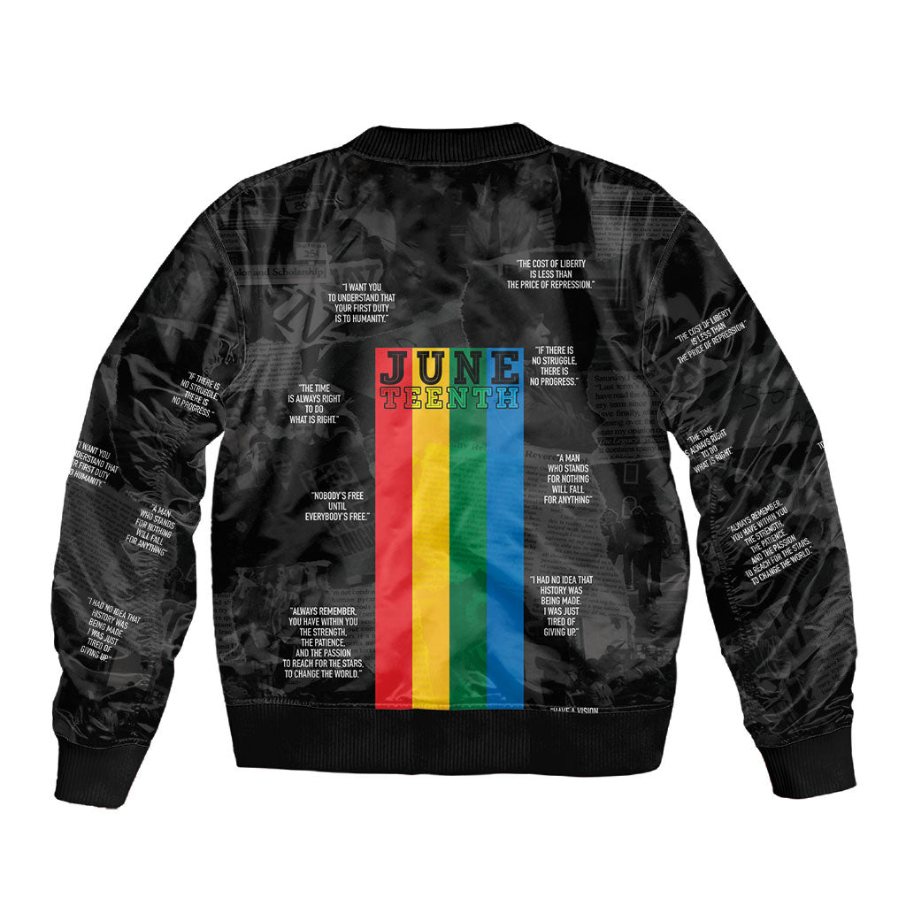 Juneteenth 2026 Black History Sleeve Zip Bomber Jacket Freedom Quotes Collage