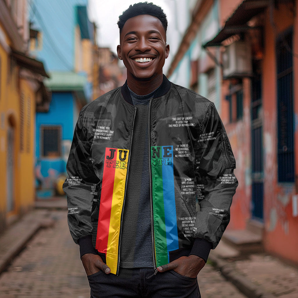 Juneteenth 2026 Black History Sleeve Zip Bomber Jacket Freedom Quotes Collage