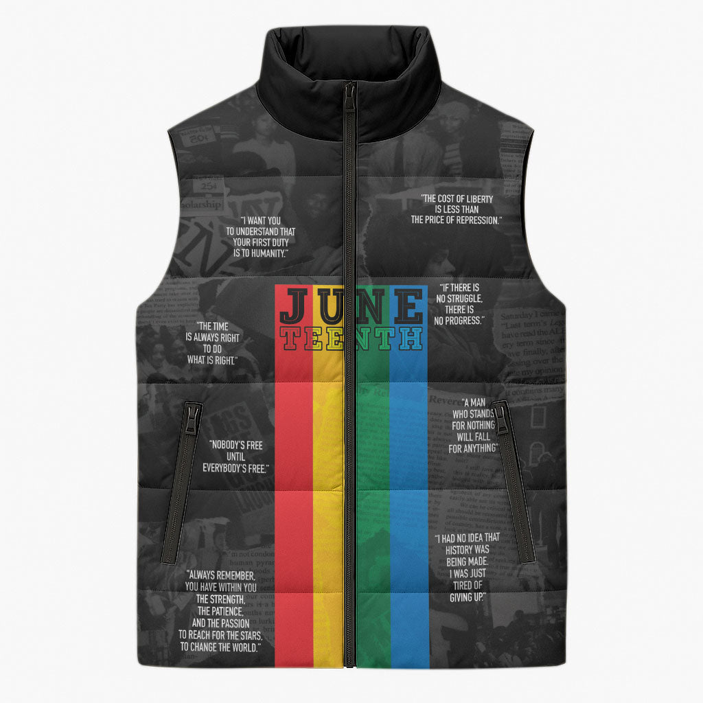 Juneteenth 2026 Black History Sleeveless Puffer Jacket Freedom Quotes Collage