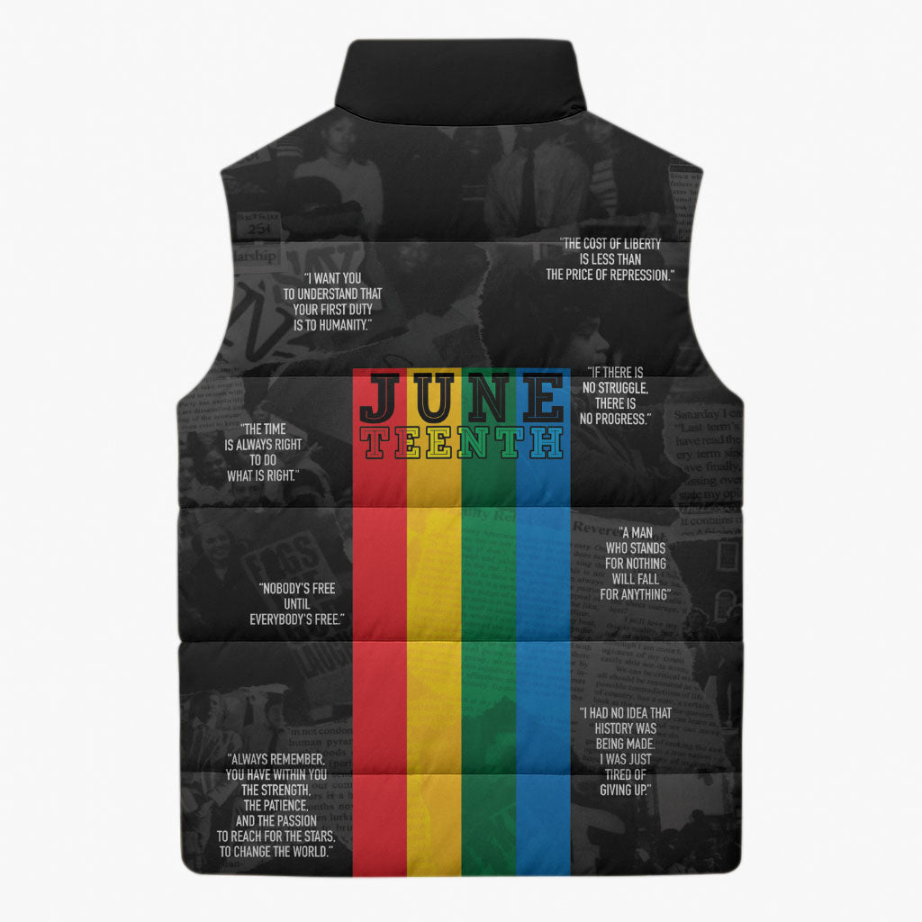 Juneteenth 2026 Black History Sleeveless Puffer Jacket Freedom Quotes Collage