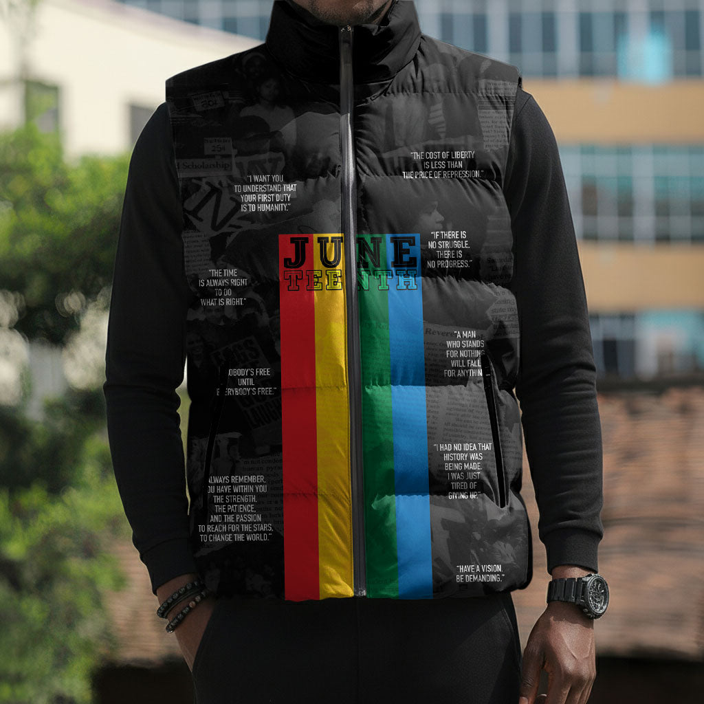 Juneteenth 2026 Black History Sleeveless Puffer Jacket Freedom Quotes Collage