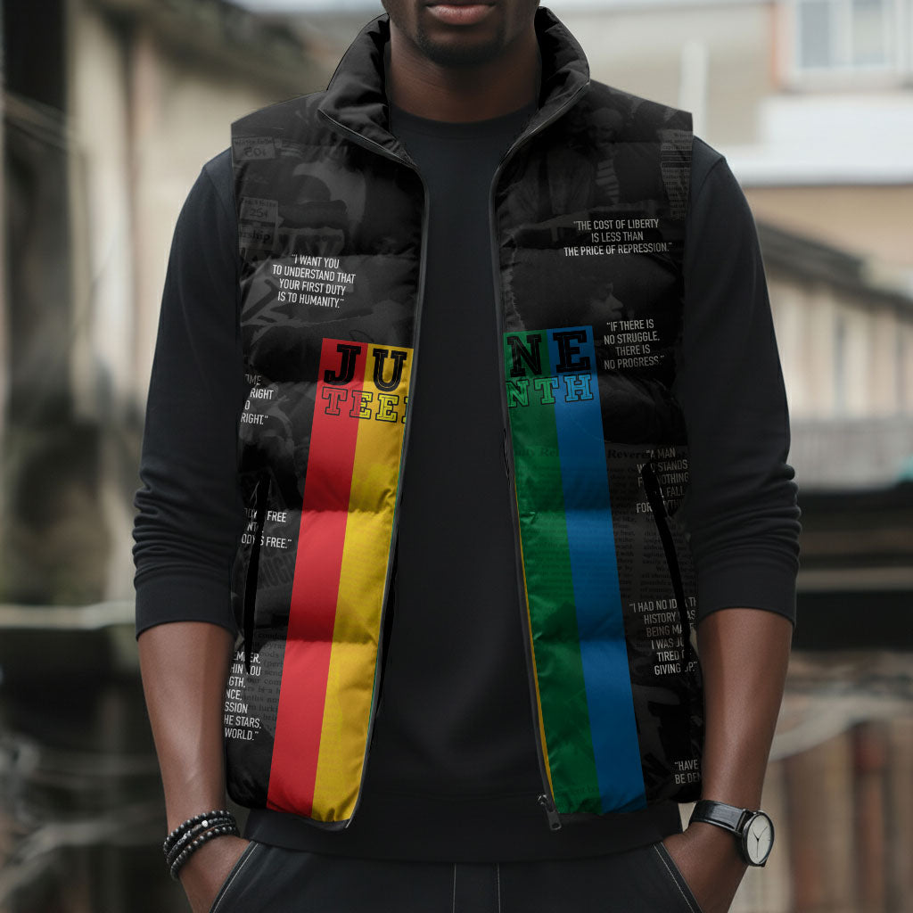 Juneteenth 2026 Black History Sleeveless Puffer Jacket Freedom Quotes Collage