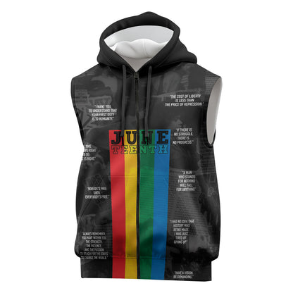 Juneteenth 2026 Black History Sleeveless Zip Hoodie Freedom Quotes Collage