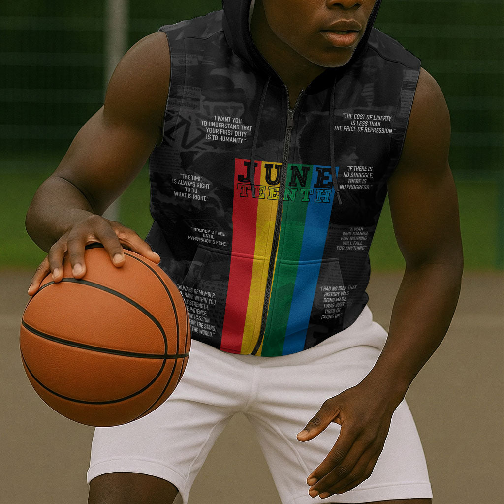 Juneteenth 2026 Black History Sleeveless Zip Hoodie Freedom Quotes Collage