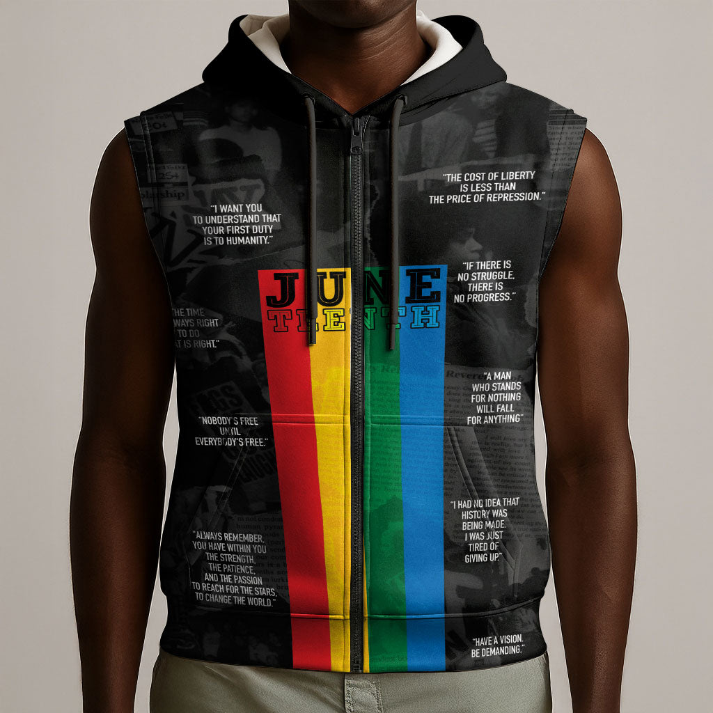 Juneteenth 2026 Black History Sleeveless Zip Hoodie Freedom Quotes Collage