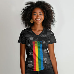 Juneteenth 2026 Black History Women V-Neck T-Shirt Freedom Quotes Collage