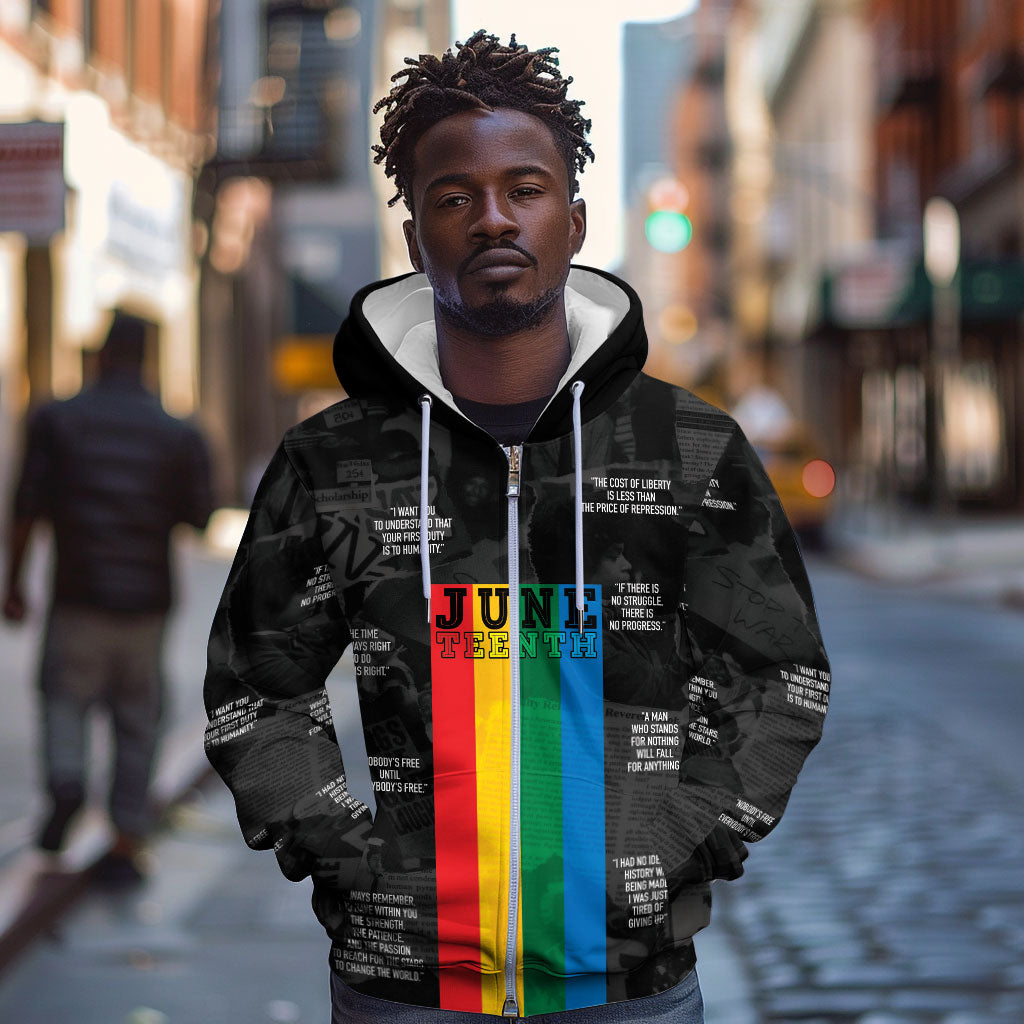 Juneteenth 2026 Black History Zip Hoodie Freedom Quotes Collage