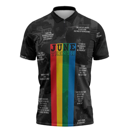 Juneteenth 2026 Black History Zipper Polo Shirt Freedom Quotes Collage