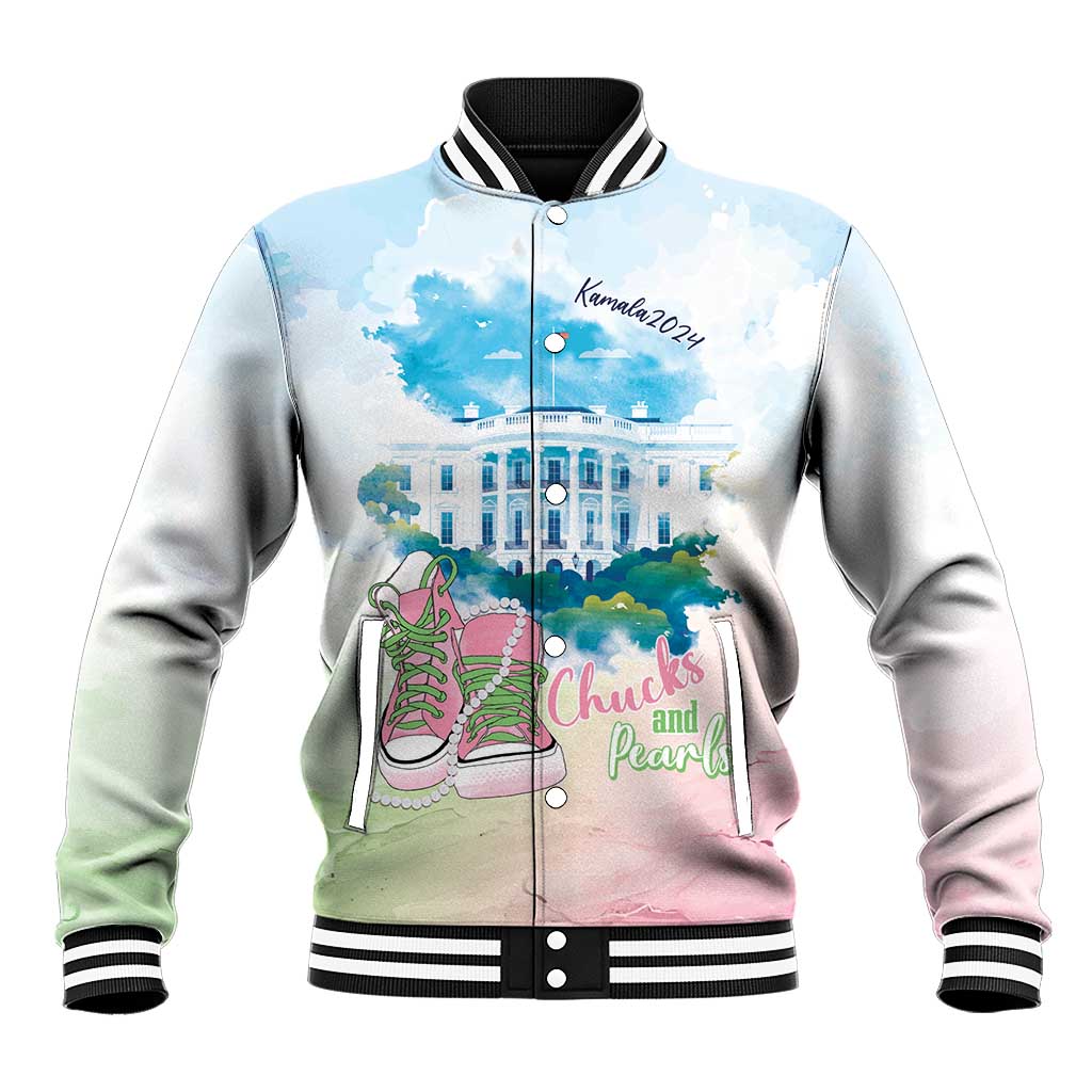 Chucks N Pearls 2024 Baseball Jacket Pink Green Rocking The World LT7