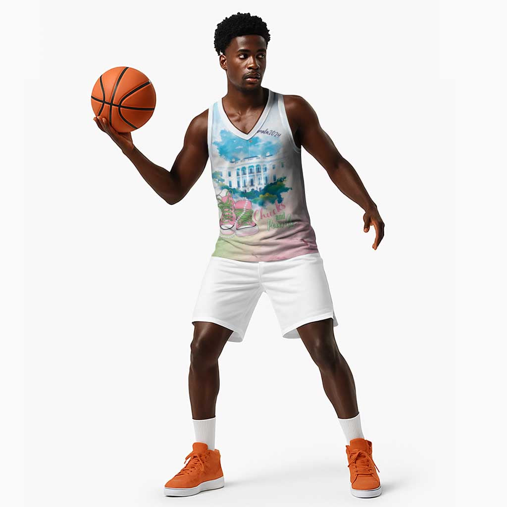 Chucks N Pearls 2024 Basketball Jersey Pink Green Rocking The World LT7