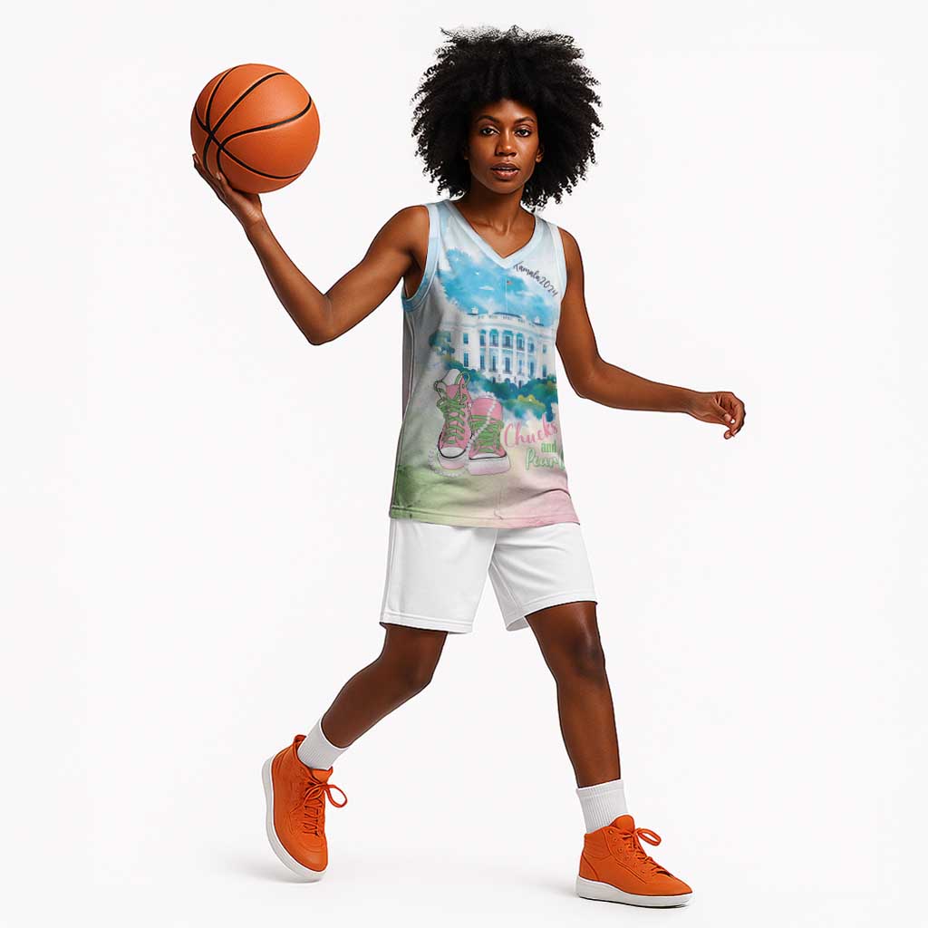 Chucks N Pearls 2024 Basketball Jersey Pink Green Rocking The World LT7