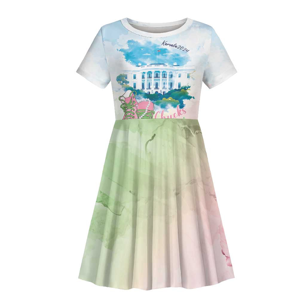 Chucks N Pearls 2024 Kid Short Sleeve Dress Pink Green Rocking The World