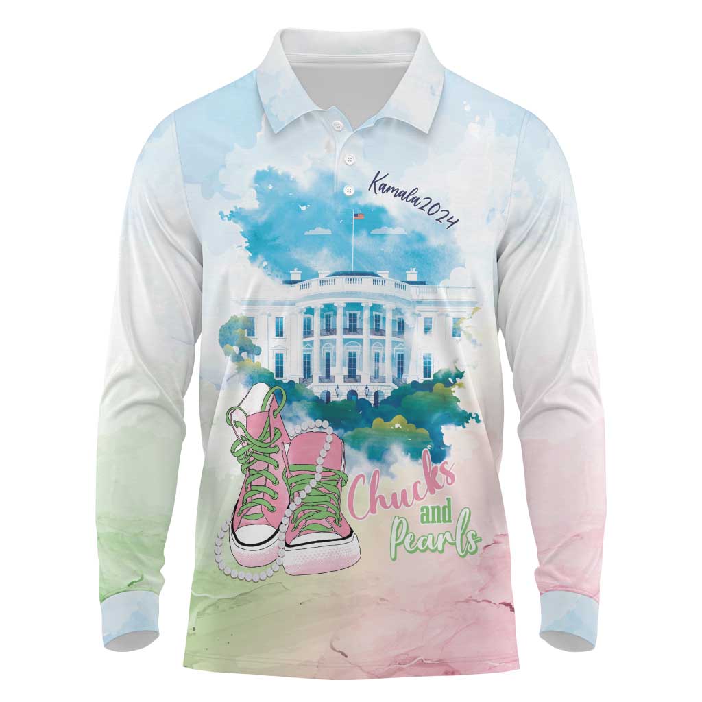 Chucks N Pearls 2024 Long Sleeve Polo Shirt Pink Green Rocking The World