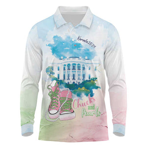 Chucks N Pearls 2024 Long Sleeve Polo Shirt Pink Green Rocking The World