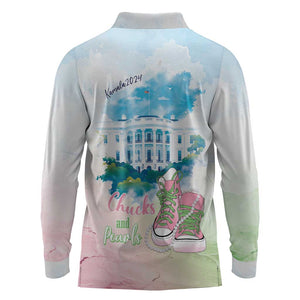 Chucks N Pearls 2024 Long Sleeve Polo Shirt Pink Green Rocking The World