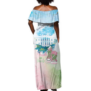 Chucks N Pearls 2024 Off Shoulder Maxi Dress Pink Green Rocking The World