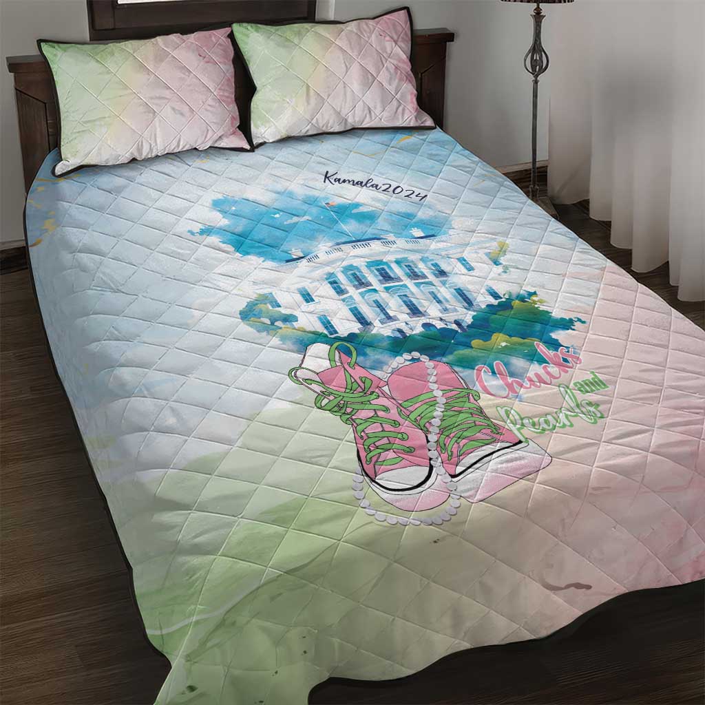 Chucks N Pearls 2024 Quilt Bed Set Pink Green Rocking The World