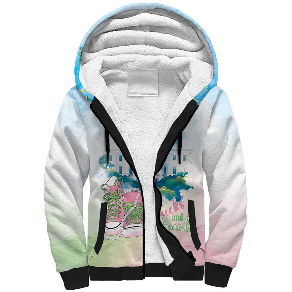 Chucks N Pearls 2024 Sherpa Hoodie Pink Green Rocking The World