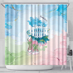 Chucks N Pearls 2024 Shower Curtain Pink Green Rocking The World