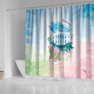 Chucks N Pearls 2024 Shower Curtain Pink Green Rocking The World