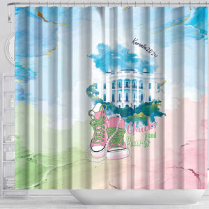 Chucks N Pearls 2024 Shower Curtain Pink Green Rocking The World