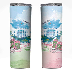 Chucks N Pearls 2024 Skinny Tumbler Pink Green Rocking The World