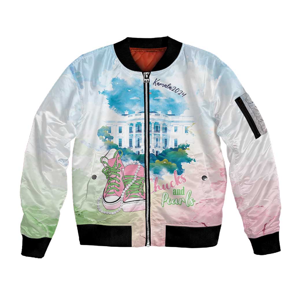 Chucks N Pearls 2024 Sleeve Zip Bomber Jacket Pink Green Rocking The World