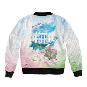 Chucks N Pearls 2024 Sleeve Zip Bomber Jacket Pink Green Rocking The World