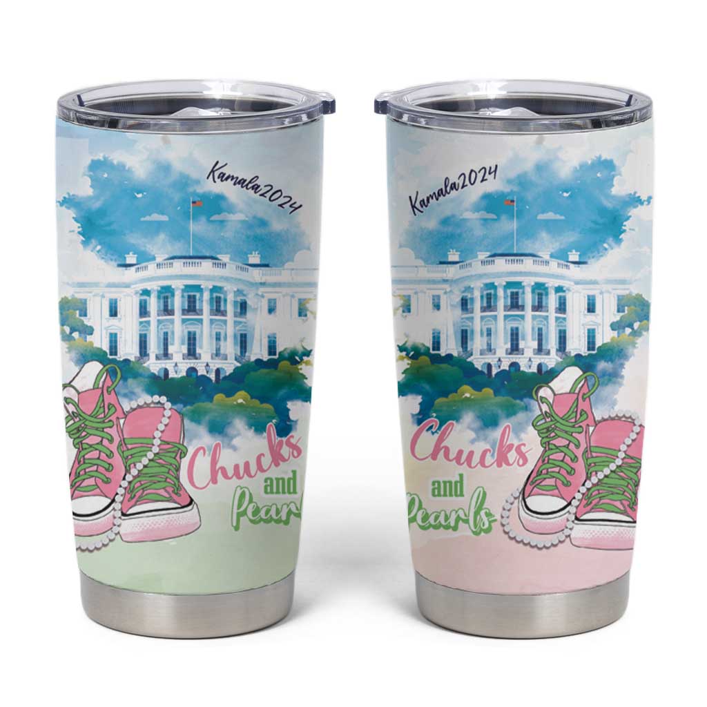 Chucks N Pearls 2024 Tumbler Cup Pink Green Rocking The World