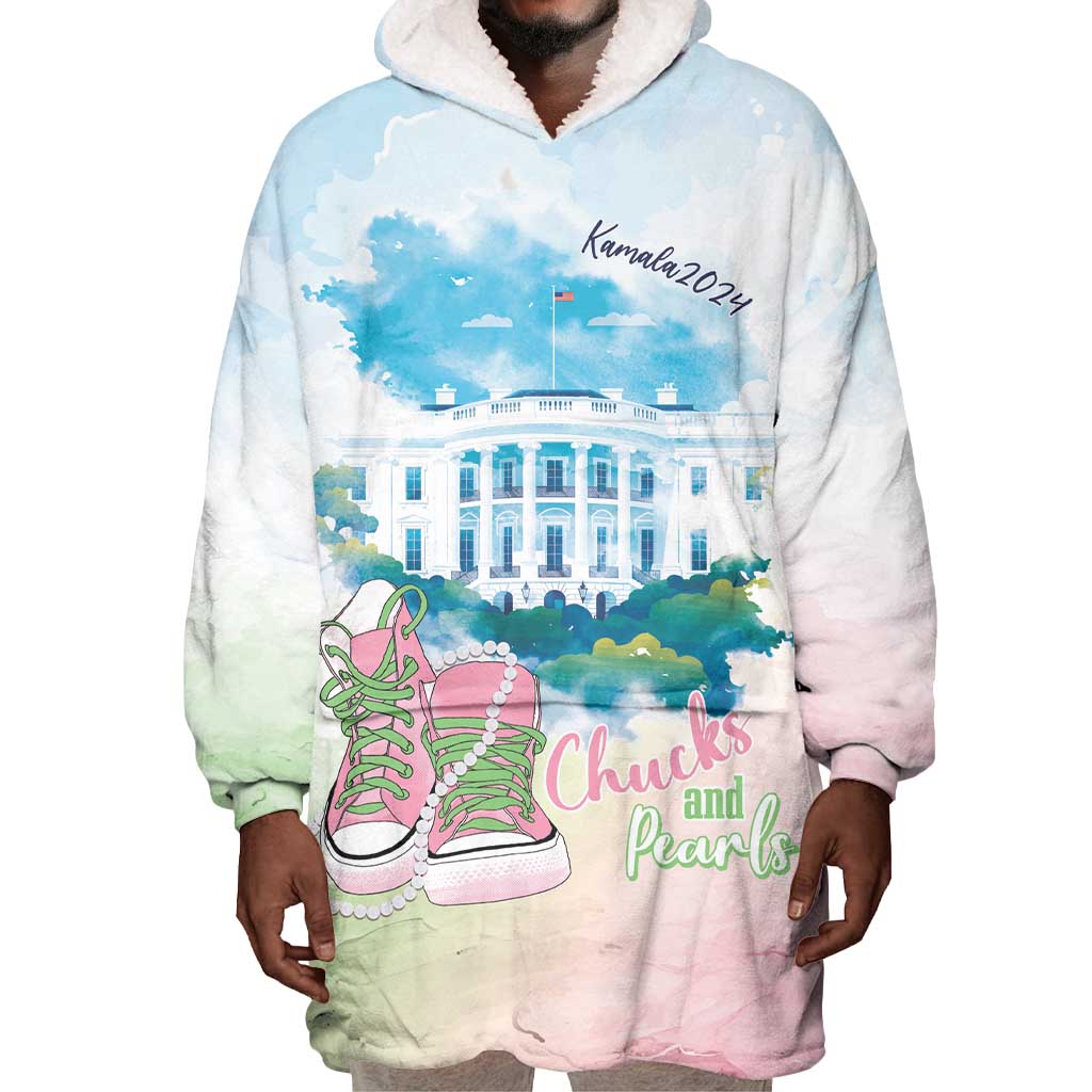 Chucks N Pearls 2024 Wearable Blanket Hoodie Pink Green Rocking The World