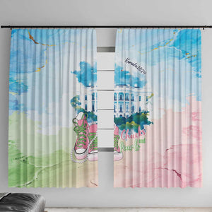 Chucks N Pearls 2024 Window Curtain Pink Green Rocking The World