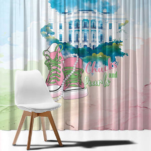 Chucks N Pearls 2024 Window Curtain Pink Green Rocking The World