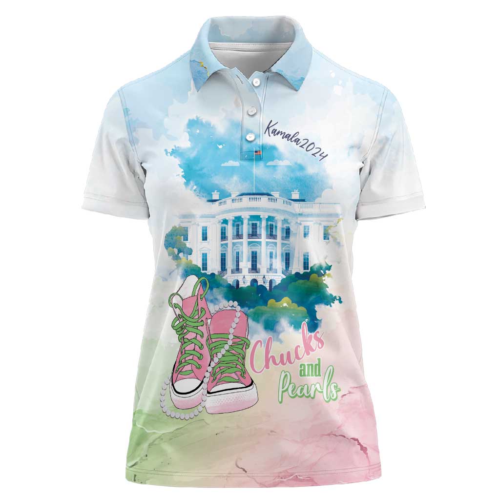 Chucks N Pearls 2024 Women Polo Shirt Pink Green Rocking The World