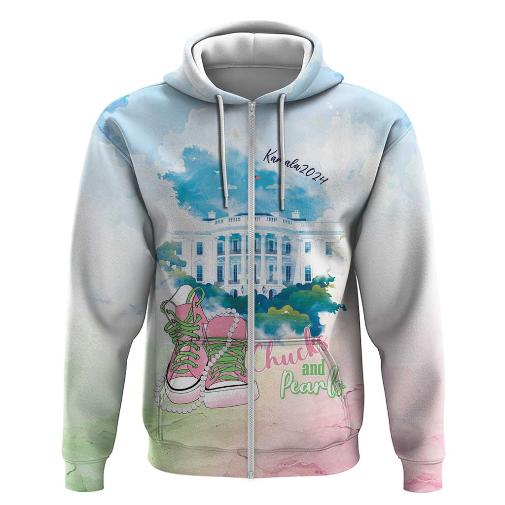 Chucks N Pearls 2024 Zip Hoodie Pink Green Rocking The World