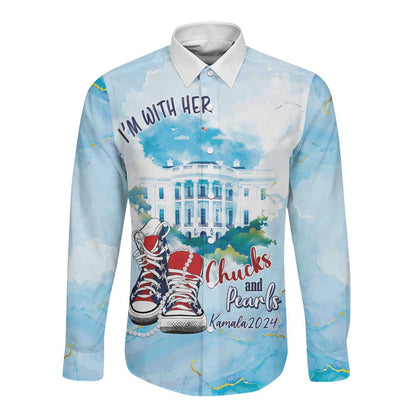 Chucks N Pearls 2024 Long Sleeve Button Shirt I'm With Her
