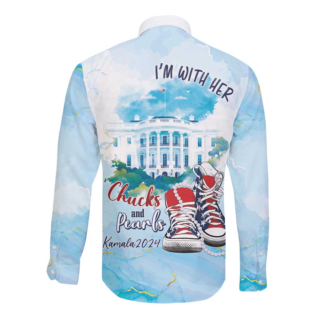 Chucks N Pearls 2024 Long Sleeve Button Shirt I'm With Her