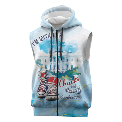 Chucks N Pearls 2024 Sleeveless Zip Hoodie I'm With Her - African Pride