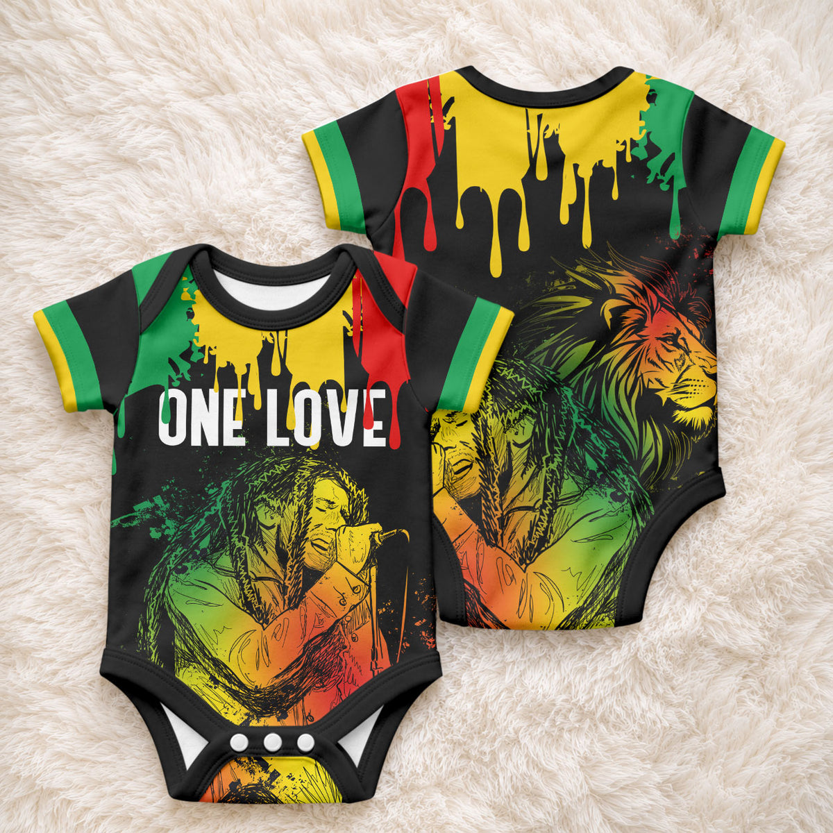 Jamaica Reggae Baby Onesie Bob Marley Sketch Style One Love