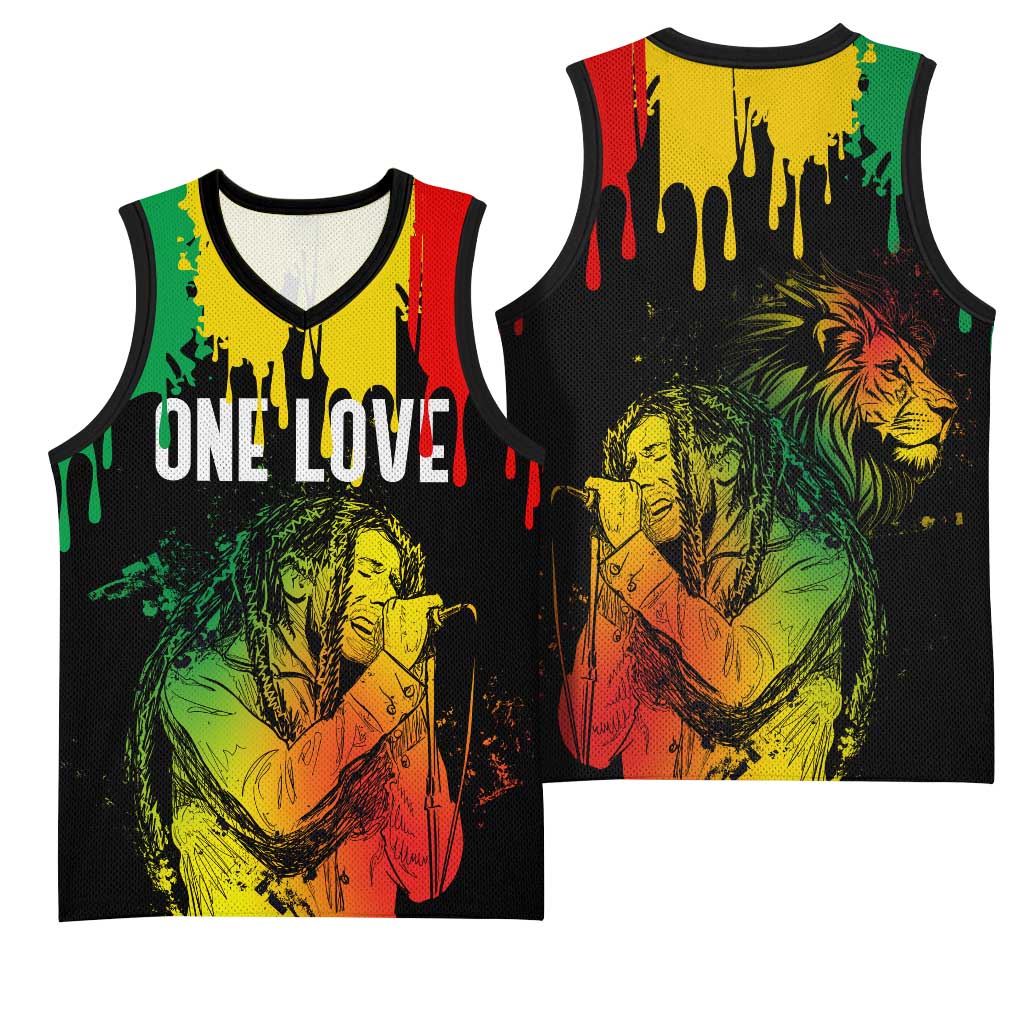 Jamaica Reggae King Basketball Jersey Sketch Style One Love LT7
