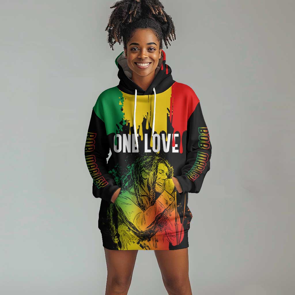 Jamaica Reggae King Hoodie Dress Sketch Style One Love