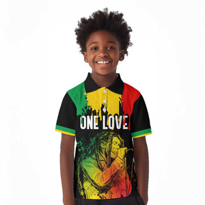 Jamaica Reggae King Kid Polo Shirt Sketch Style One Love